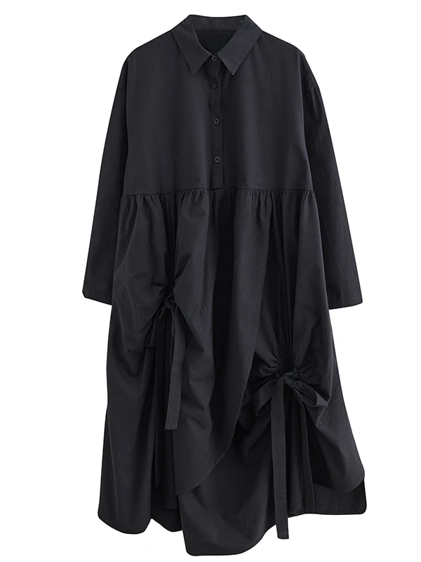 เสื้อสปริงสีพื้น ดีไซน์ผูกปม ทรงเอไลน์ คอเสื้อยาว ดีไซน์ไม่สมมาตร ช่วยพรางหุ่น สำหรับผู้หญิงไซส์พลัส