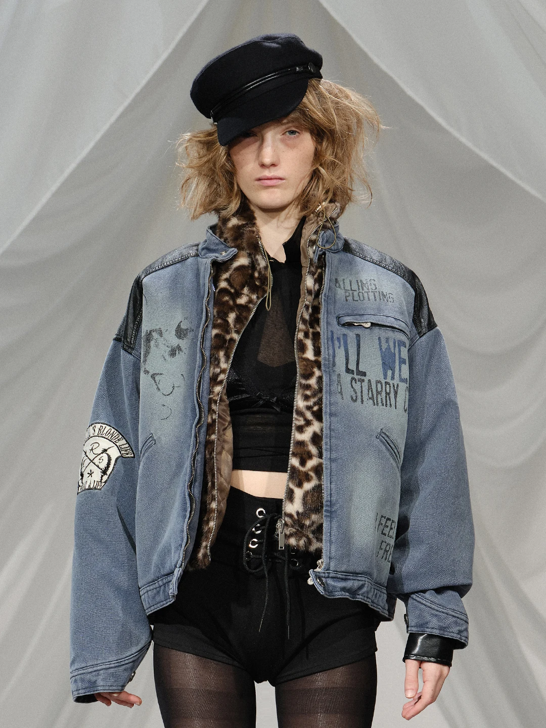 

American Sle Vintage Spray Painted Leather Patchwork Cotton Jaet Winter New Men Women Outerwear Warm Thi Long Sve