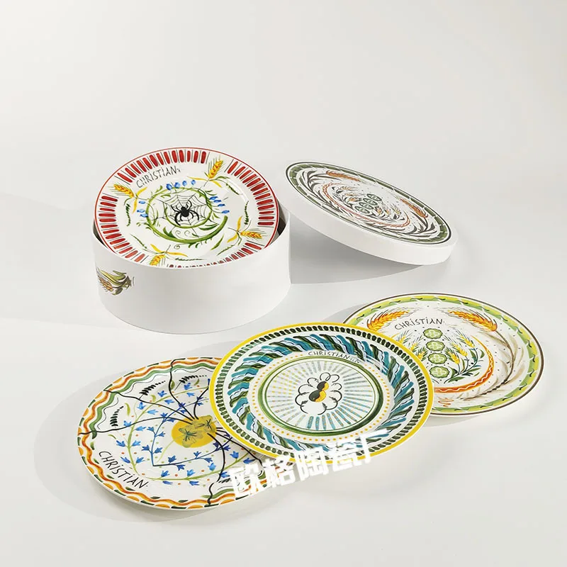 

Creative Ceramic 10 Inch Steak Plate Set Hand Painted Style Western Food Plates Home Use Dinner Dishes for Family Meals