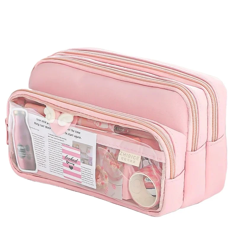 Large Capacity 3 Layers Pencil Cases Kawaii Pencil Pouch Cute Pen Holder Box For Students Back To School Stationery Supplies