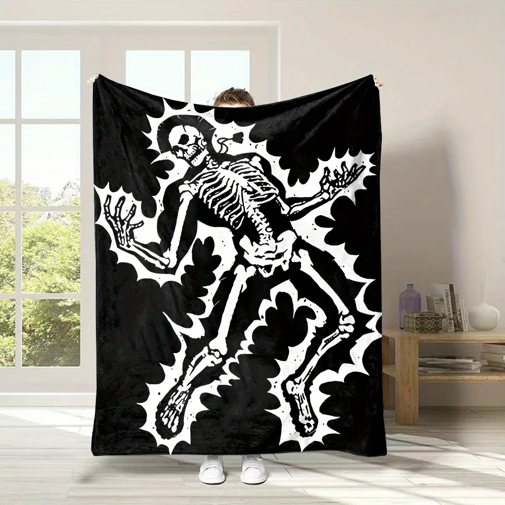 Electric Shock Printed Human Figure Fleece Throw Blanket - Reversible All-Season Contemporary Cartoon Design,  Polyester