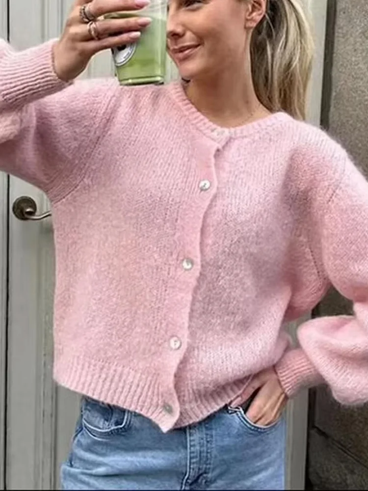 

HH Autumn Women Fashion Solid Loose Knitted Cardigan Woman Elegant Long Sleeves O Neck Single-breasted Design Sweater Tops