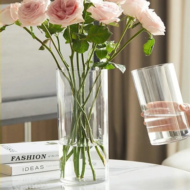 2026 NEW HOT Acrylic Shatterproof Vase Hydroponic Flower Arrangement Transparent Straight Tube Flower Decoration of Dracaena