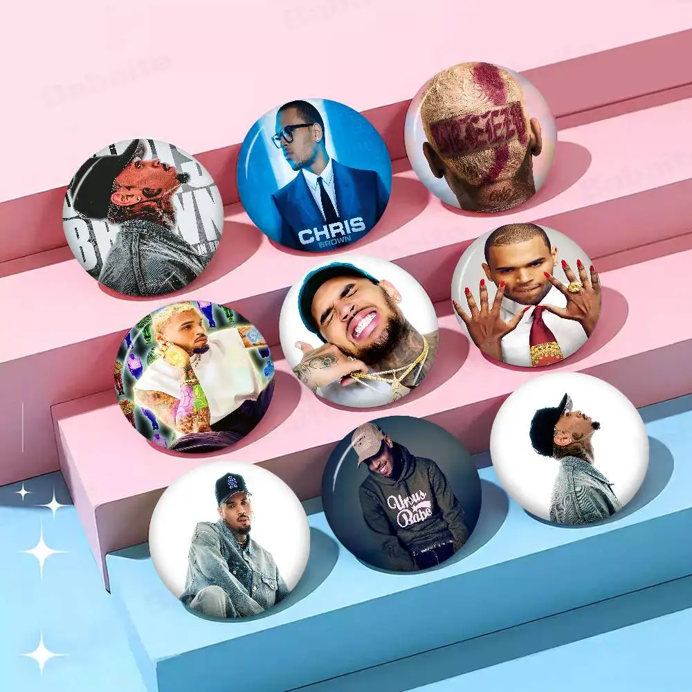 popular singer Chris Brown Tinplate Pin Button Custom Anime Role Old-school Brooch Cartoon Collar Badge Jewelry Gift Fans