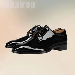 Metal Decor Black Square Toe Strappy Men Oxford Shoes Fashion Lace Up Men Shoes Luxurious Handmade Party Banquet Men Dress Shoes