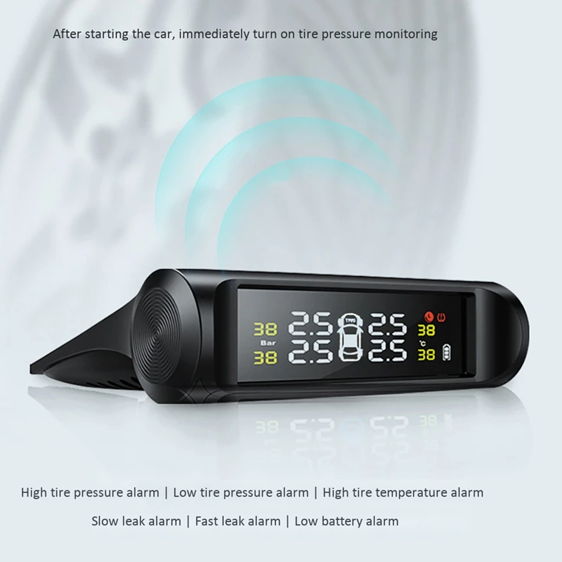 Car TPMS Tire Pressure Monitoring System Solar Power LCD Display Auto Security Alarm Tire Pressure Sensor-ABNF