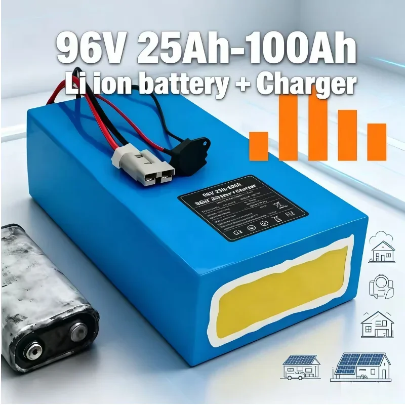 Premium 96V 25Ah/50Ah/100Ah Lithium Ion Battery Pack, Built-in 26S Smart BMS Protection, High-Cycle Rechargeable Li-ion Power So