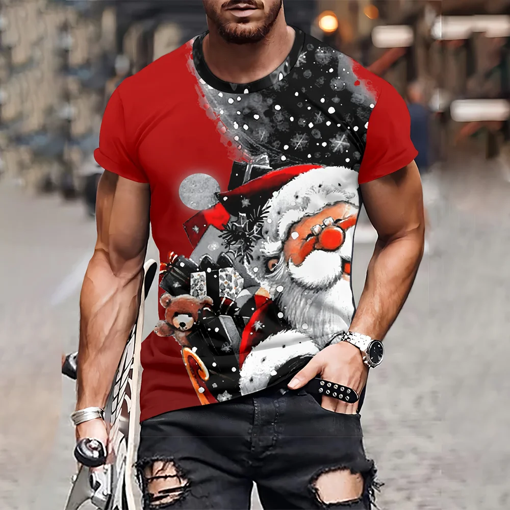 Christmas Print T shirt Men Fashion Men's Clothing Christmas Graphic T shirts Casual Oversized T-shirt Short Sleeve Tee T-shirt