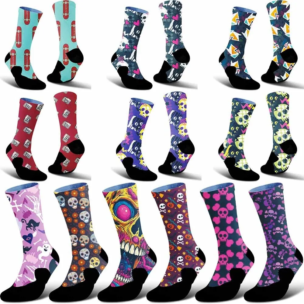 

Креативные спортивные велосипедные носки с розовым рисунком черепа и кости, унисекс, легкие, дышащие, впитывающие влагу, модные и модные.