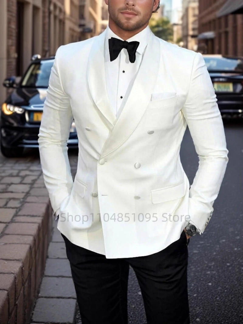 

Ivory 2-Piece Men's Business Wedding Groom Suits Formal Peak Lapel Double Breasted Blazer with Trousers Set for Party Prom
