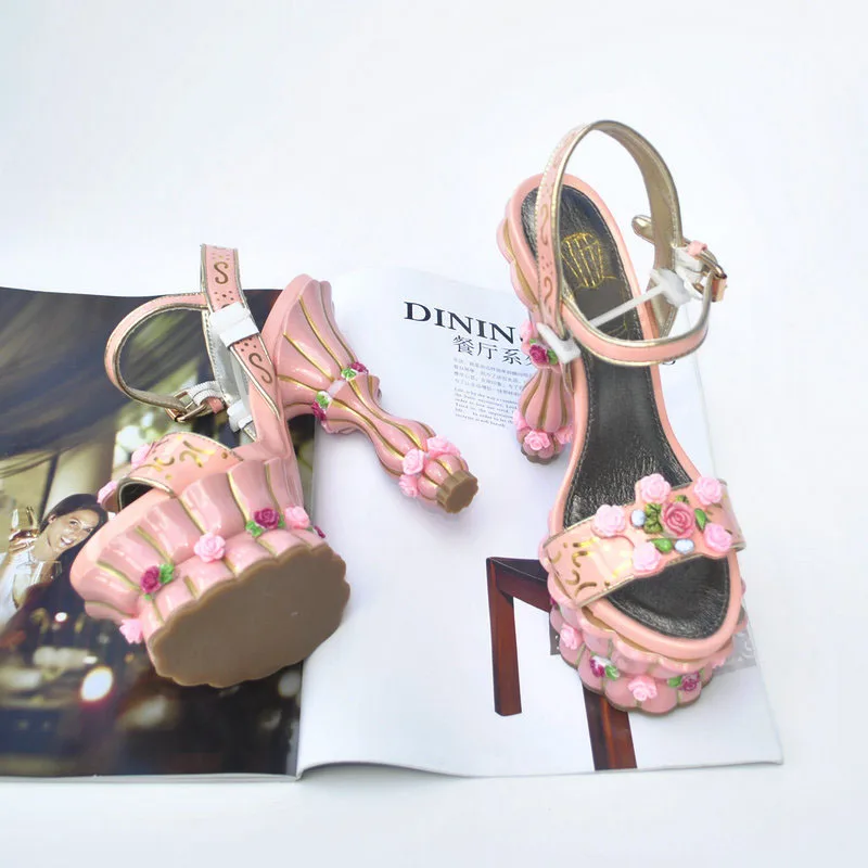 Hand-painted Cake Special-shaped Heel Custom Wedding Shoes High-heel Flower Pot Bottom Platform Sandals Brand Design