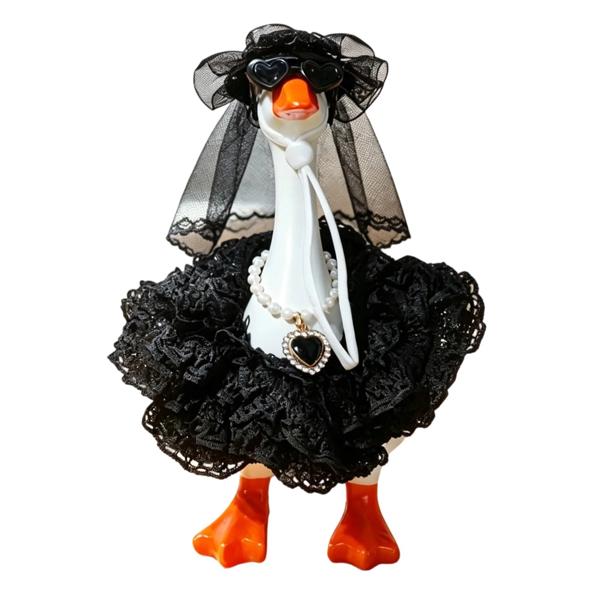 7 in Mini Desk Goose Outfit Gothic Style Lace Dress Hat Sunglasses Necklace