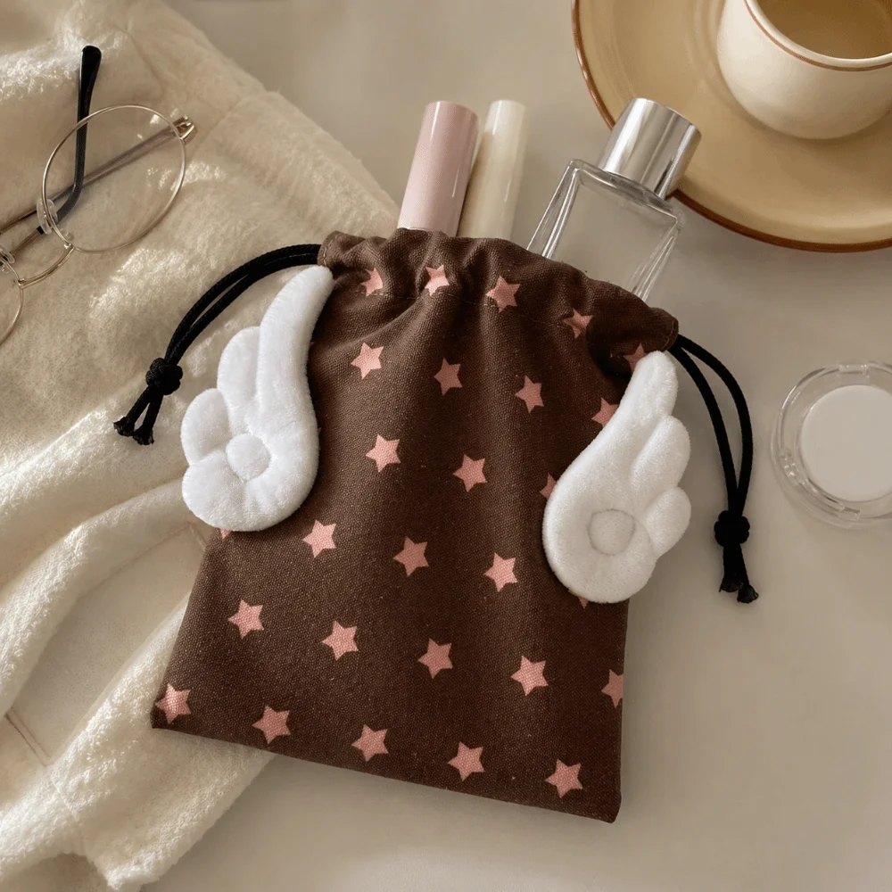 Fashion Canvas Drawstring Makeup Bag Dustproof Star Pattern Small Organizer Portable Rope Cosmetics Bag Jewelry Storage