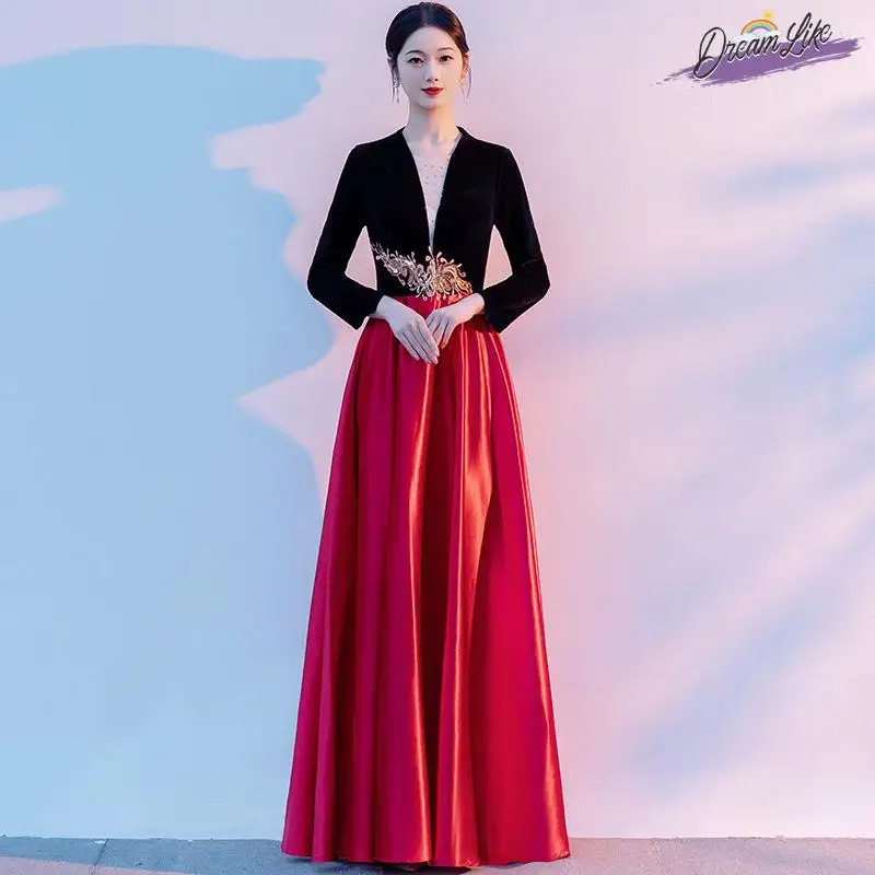 

Длинное платье для выступлений, женское, для взрослых, для выступлений на гучжэн, стройнящее, для церемоний, для хора