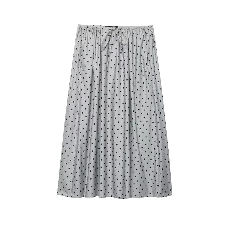 Summer Casual Polka Dot Skirt for Women Elastic Waist Drawstring Comfortable Long Skirt Daily Wear Travel Outfit ﻿