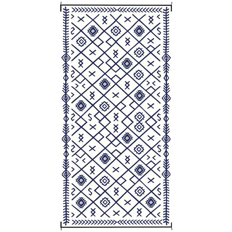 

Reversible Outdoor Rug, Waterproof Plastic Straw with Carry Bag, 9' x 18', Blue & White Rhombus