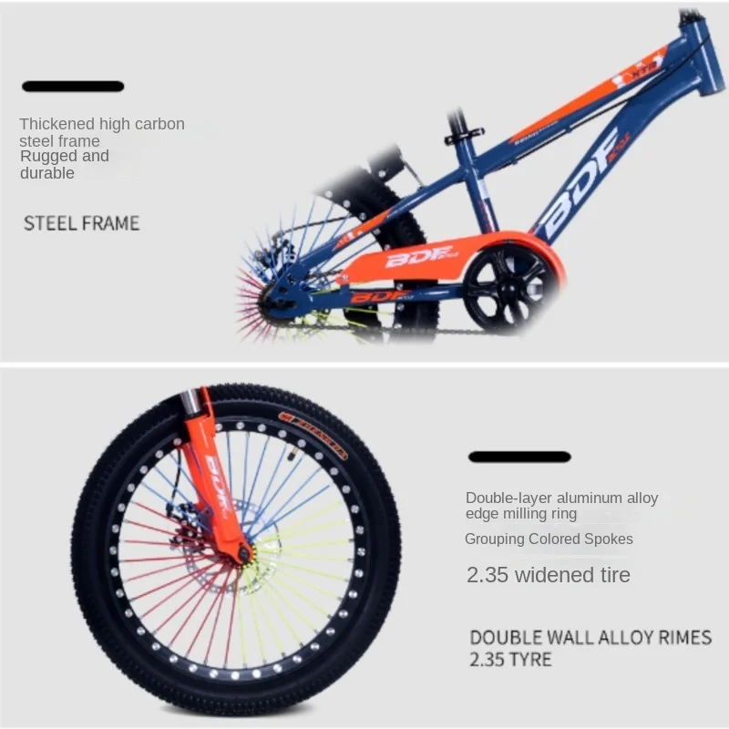 FJ&BDF High Carbon Steel Lightweight Shock Absorber Double Disc Brake Children's Bicycle 20 Inch Mountain Children Outdoor Bike