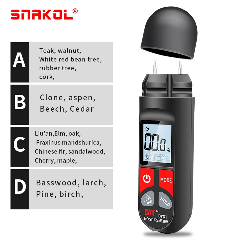 DY31 Digital Wood Moisture Meter 0~99.9% Professional Timber Damp Tester Handheld Hygrometer Lumber Detector with HD LCD Display
