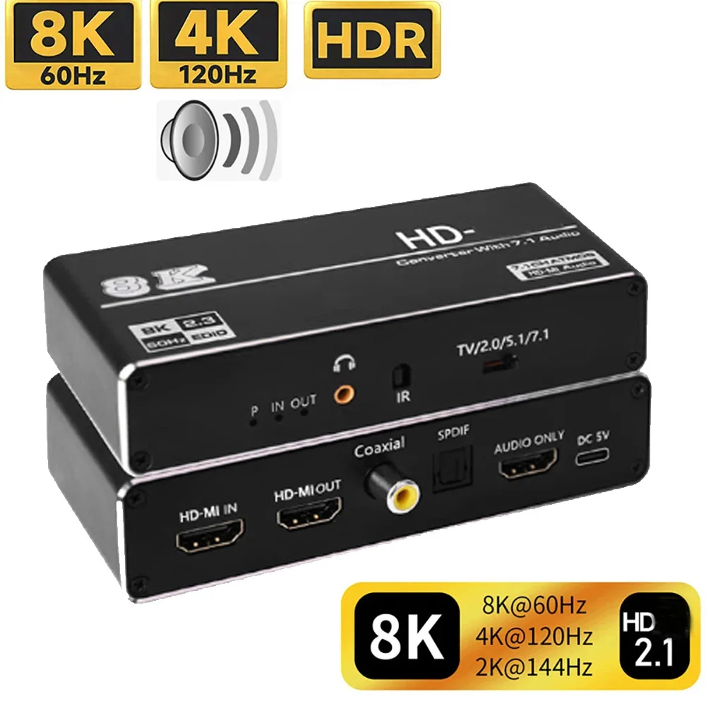 4K 120 هرتز 8K 60 هرتز HDMI-متوافق 2.1 مستخرج الصوت HDCP 2.3 مقسم صوت محول محول الفيديو استقبال لتلفزيون PS5 Xbox