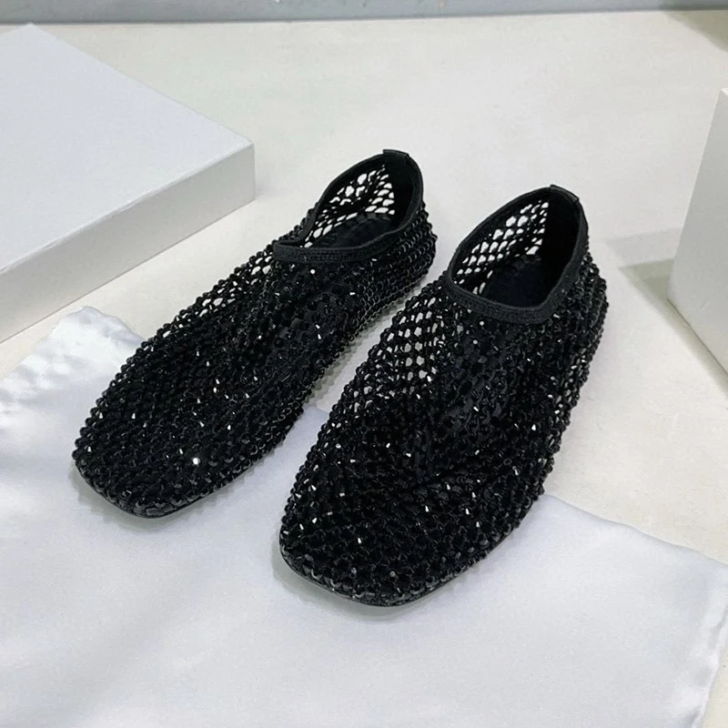 

Casual Comfortable Versatile Flat Shoes Women hollow Out Shiny Rhinestones Breathable Grandma Shoes Summer Fashion Single Shoes