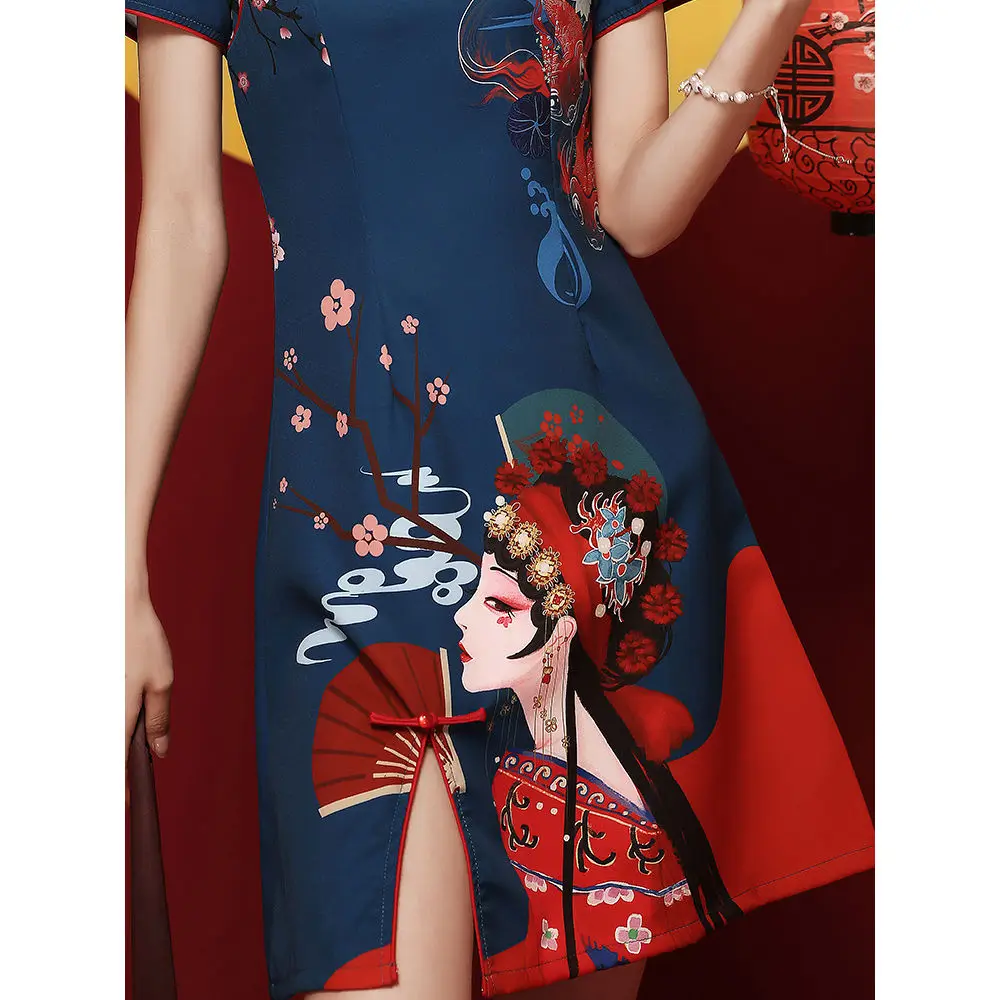 GuoChao-Cheongsam chinês moderno para meninas, vestido em linha A para mulheres, qipao, tradicional, melhorado, 2022