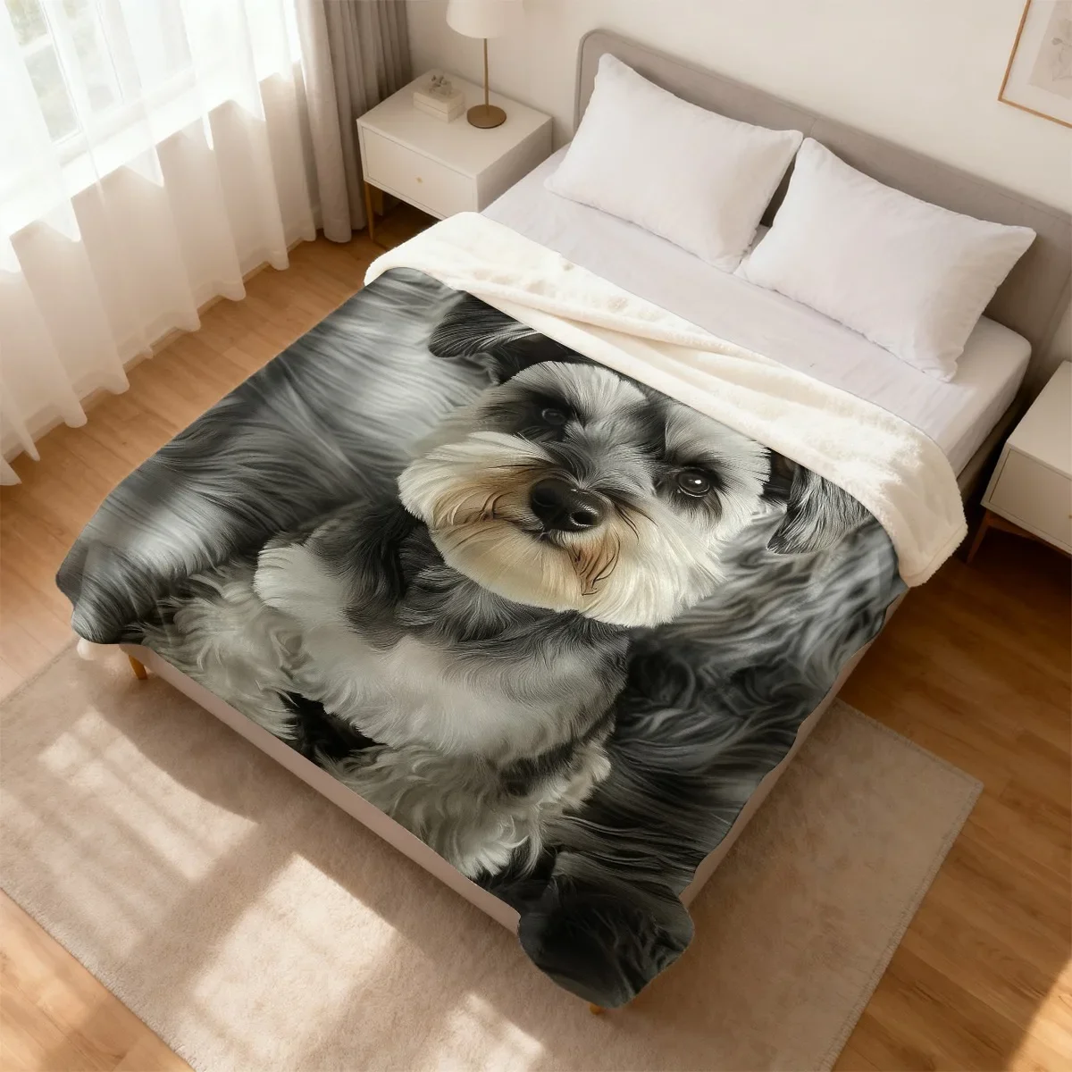 Blanket Schnauzer Portrait Pattern Printing Flannel Trendy Printing Blanket Comfortable Balcony Halloween Gift Exceptional Quali