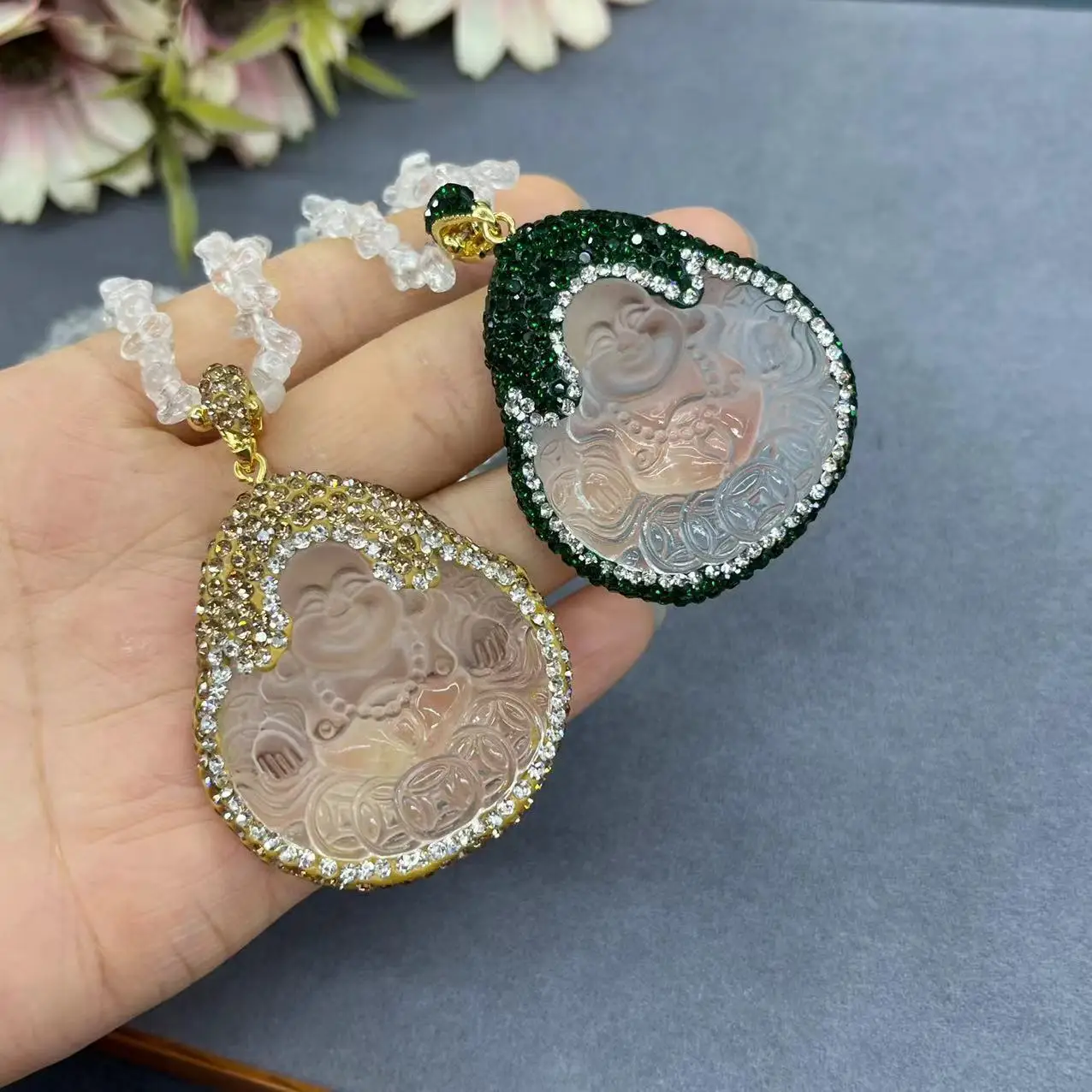 DIY accessories Glazed Maitreya Buddha pendant full of diamonds high-end with natural stone necklace Internet celebrity fashion