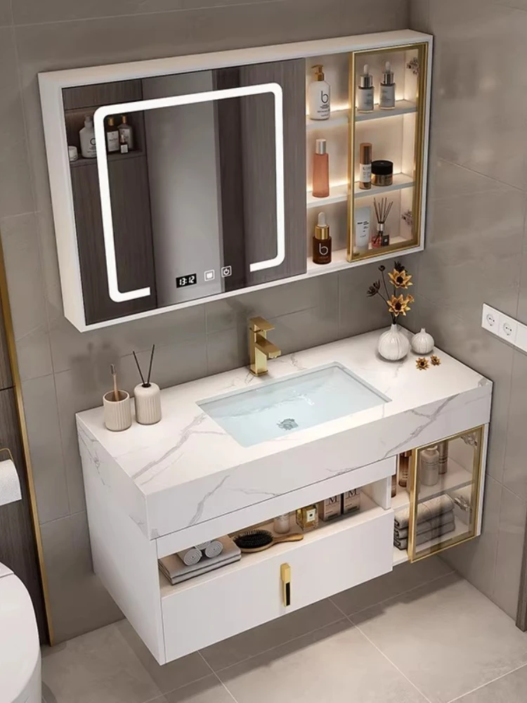 

Light luxury simple modern rock slab integrated bathroom cabinet combination face wash hand toilet washstand