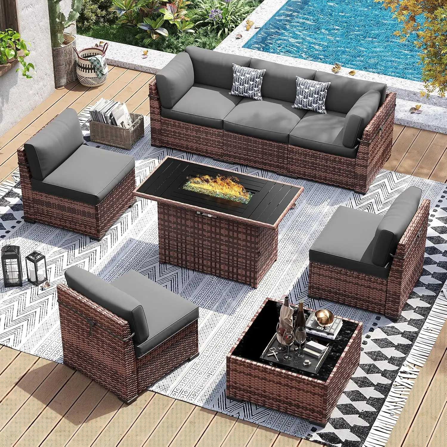 Mesa de conversación de 44'' c - Outdoor Furniture With Fire Pit Table reseña y precio