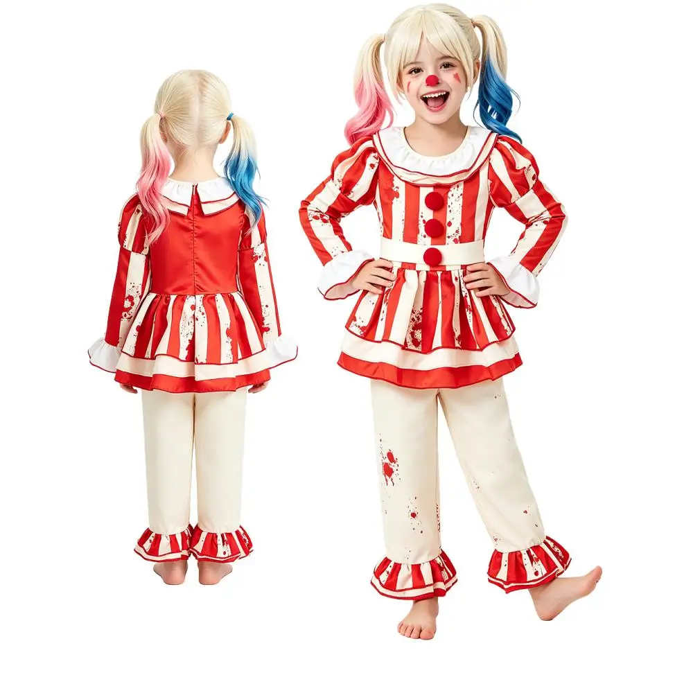 Disfraz de Payaso Terrorífico, Rayas Rojas y Blancas, con Manchas de Sangre, para Halloween, Circo, Carnaval, Fiesta de Disfraces