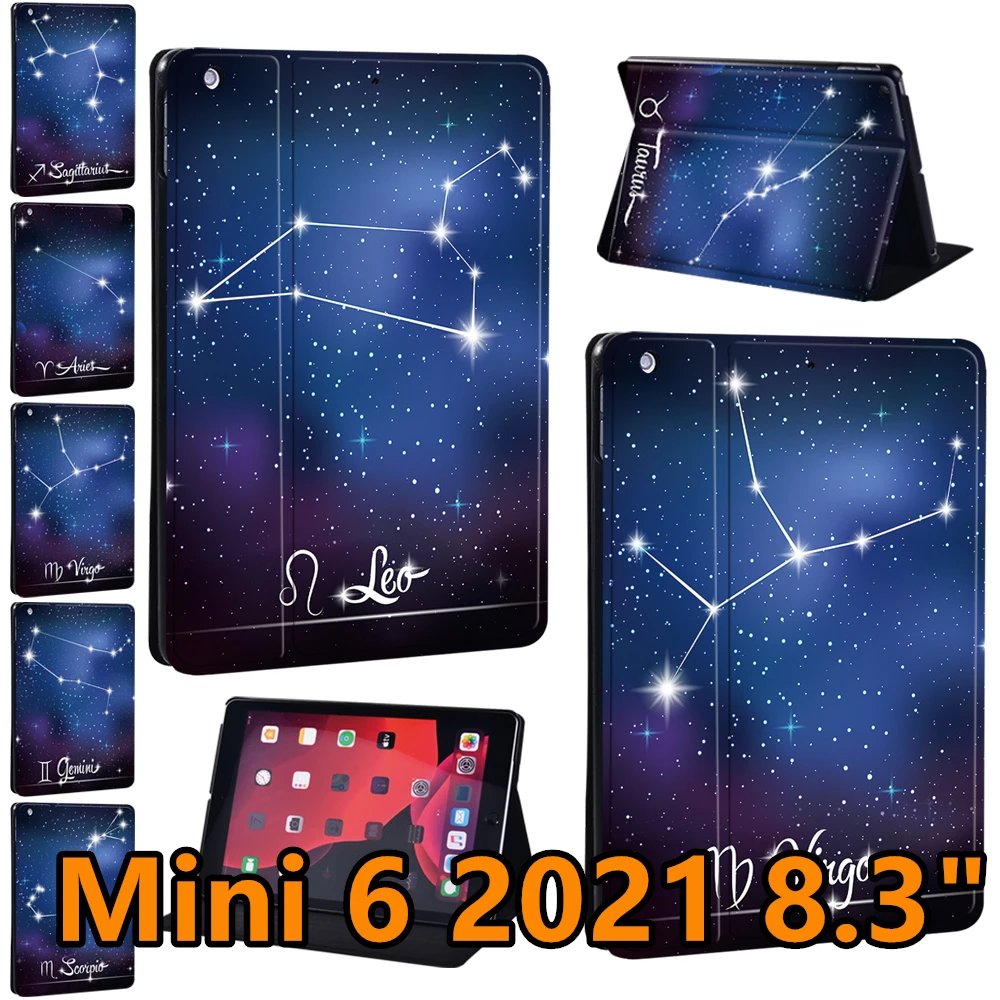 Tablet Case for IPad Mini 6 8.3inch 2021 A2567/A2568/A2569 Star Pattern Pu Leather Shockproof Cover IPad Mini 6 Ultra Thin Cases