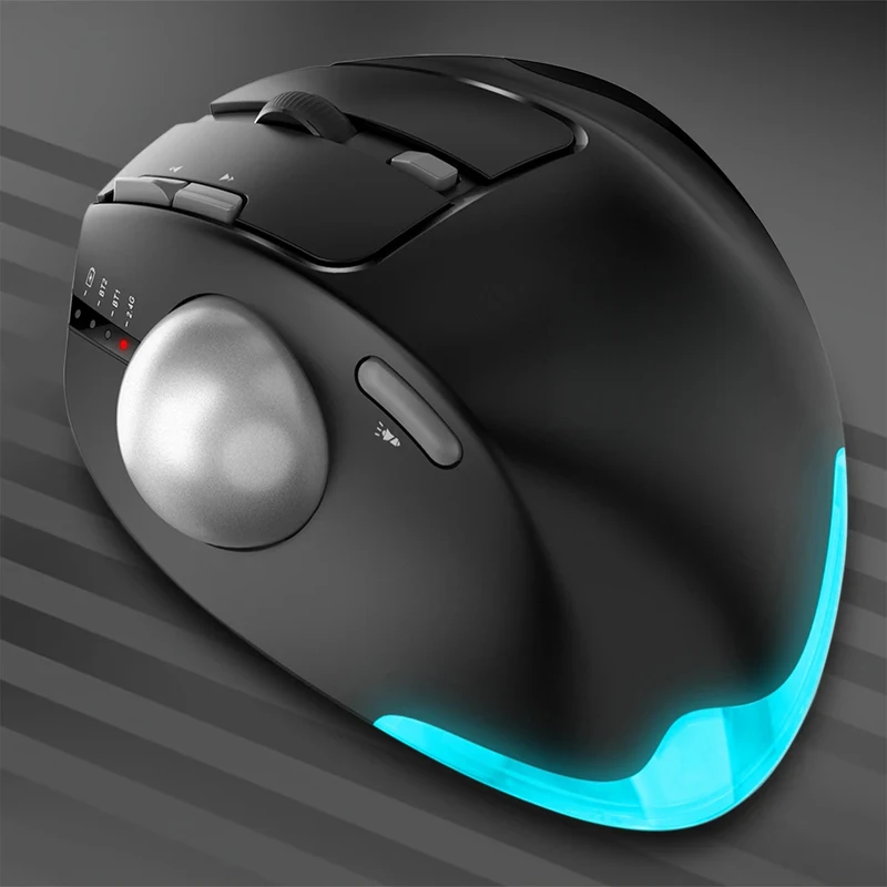 A+for RGB Wireless Bluetooth Trackball Mouse 3-Device Ergonomic 4800 DPI 8 Button