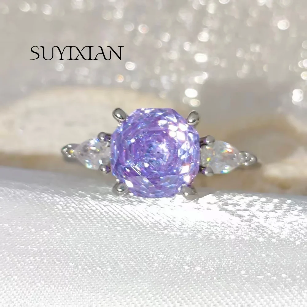 925 Sterling Silver Fashion Light Luxury Octagonal Millennium Rose Cut Paraiba Ring Birthday Anniversary Gift Ladies Jewelry