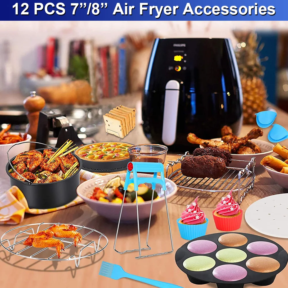 

12pcs/set Baking Cake Mould Set 7 Inch / 8 Inch DIY Muffin Bakeware Air Fryer Accessories for all Air Fryer Machine 4.0- 5.8QT