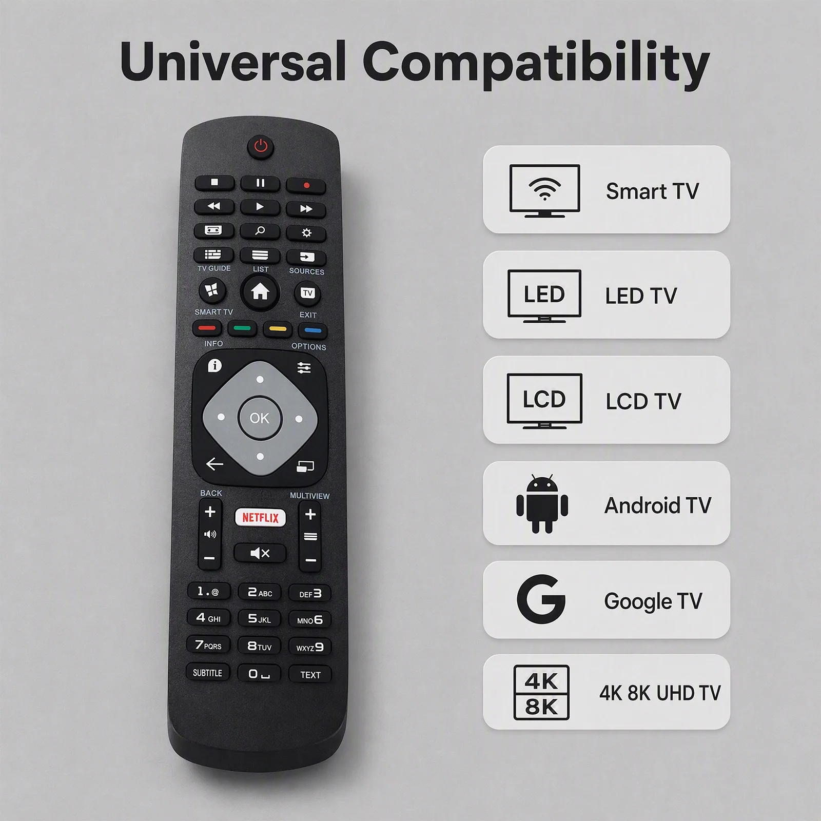 Universal Replacement Remote Control For Philips Smart TV 4K Ultra HD UHD LED LCD HDTV 3D Smart TV Controller No Setup Required