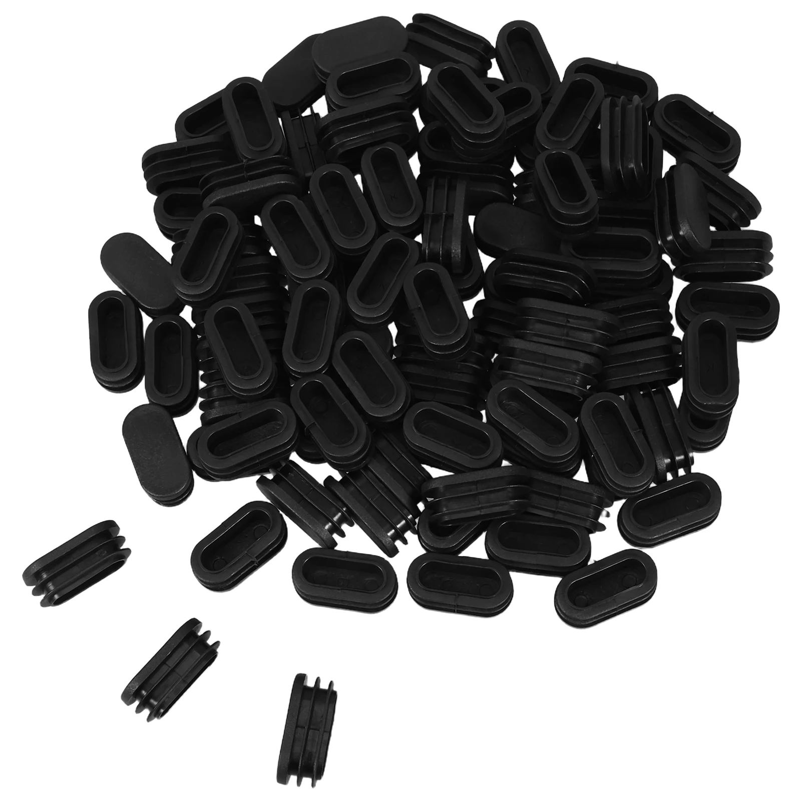 

100 Pcs Elliptical Tube Plug Cap Black 20x40mm Plastic End Caps Furniture Leg Pipe Insert Drain Bung Sealing Gasket Hardware
