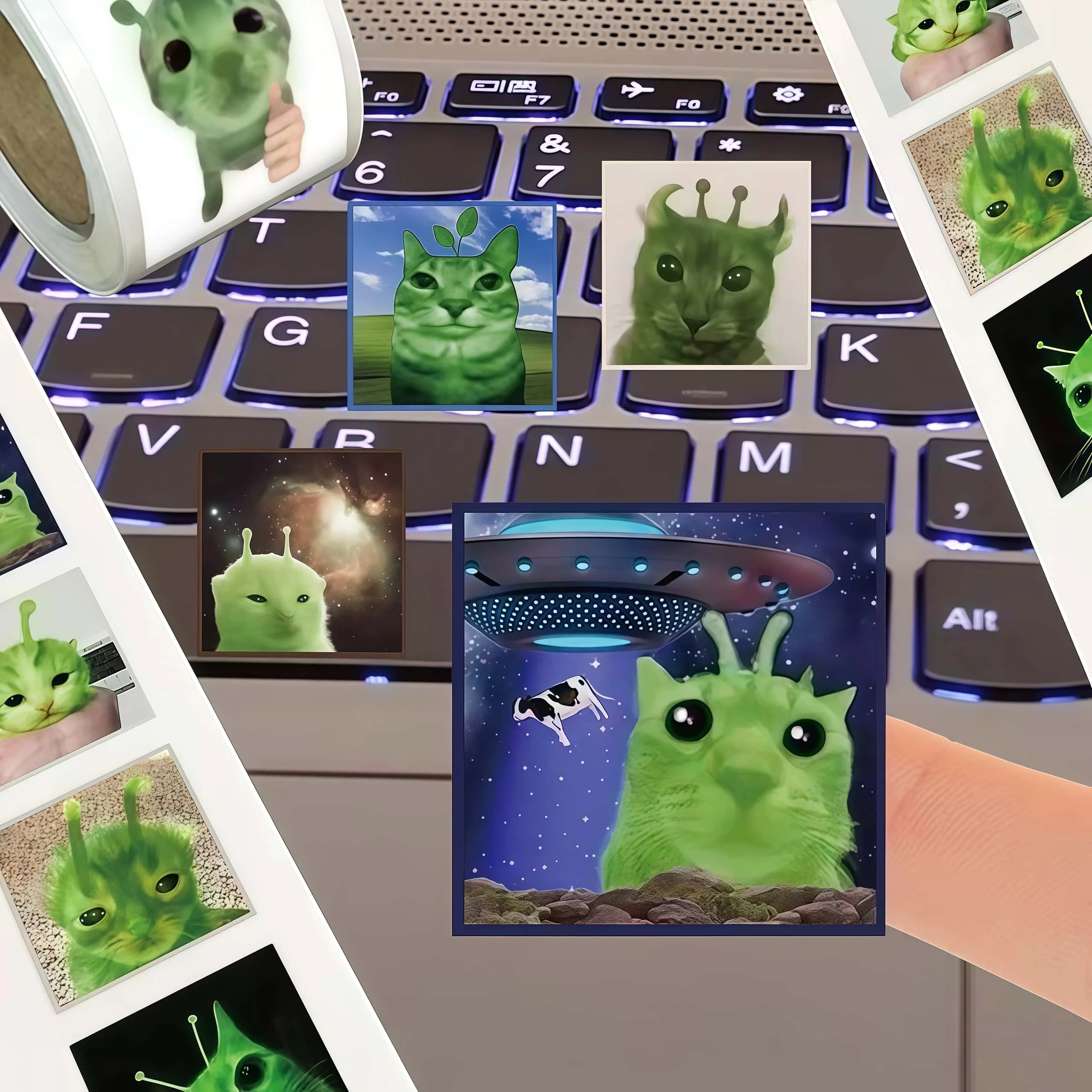 500Pcs Funny Alien Cat Stickers, Quirky Extraterrestrial Kitten Decals for DIY, Journal & Gift Embellishment