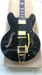 Ome Electric Guitar Semi Hollow BOdy Finish Gloss Black Gold Hardware