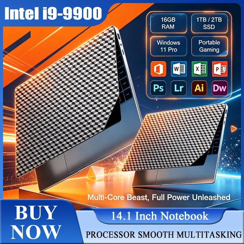 2026 New 14.1'' Laptop Intel Core I9-9900 32GB 2TB Gaming PC Ultra Slim Office Study Computer PC Windows 11 Pro 1920*1080 HD