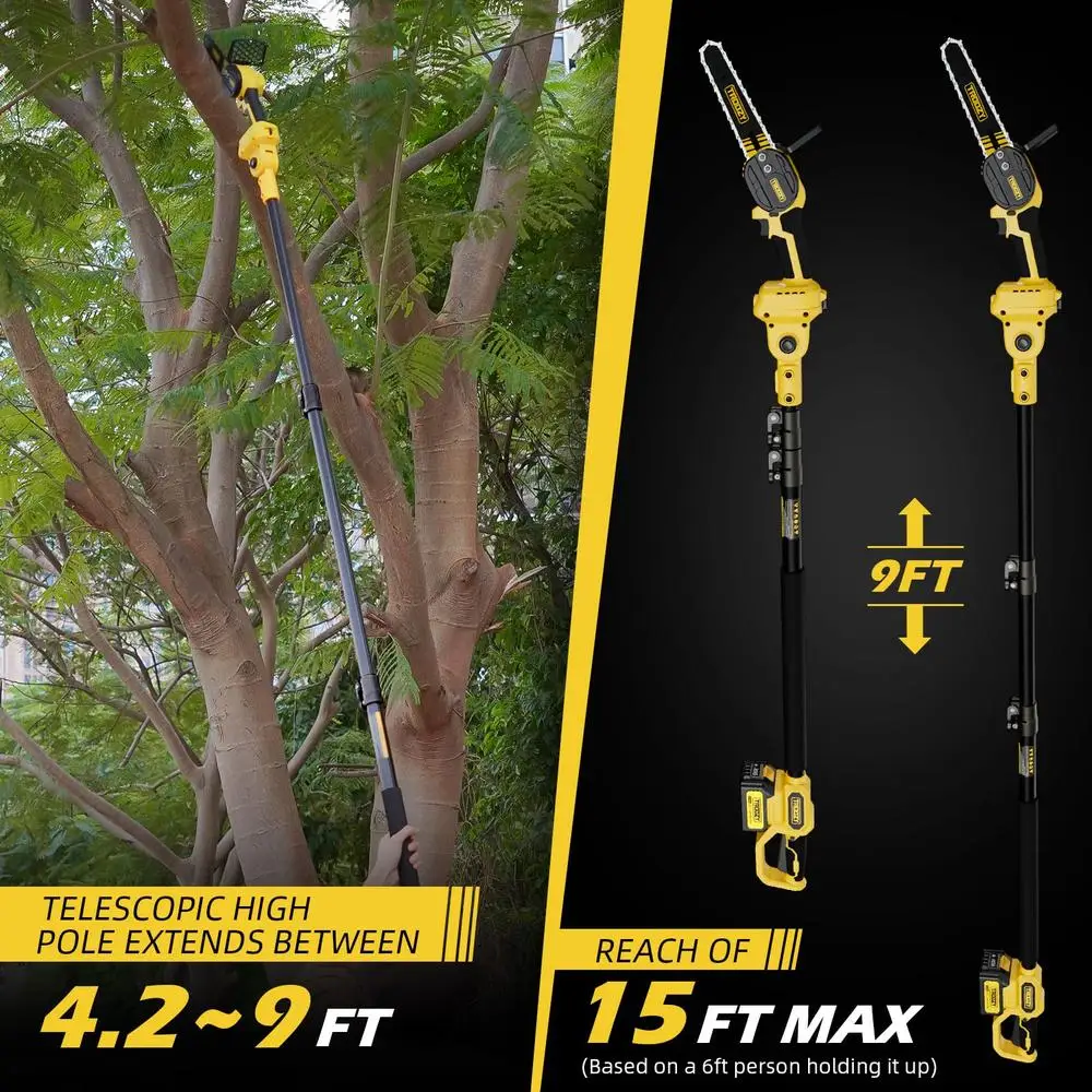 2-in-1 ไร้สาย 6 "Pole Saw & Chainsaw 21V 3Ah แบตเตอรี่ 7.7lb น้ําหนักเบา 15ft Max Reach หมุนได้สําหรับตัดต้นไม้