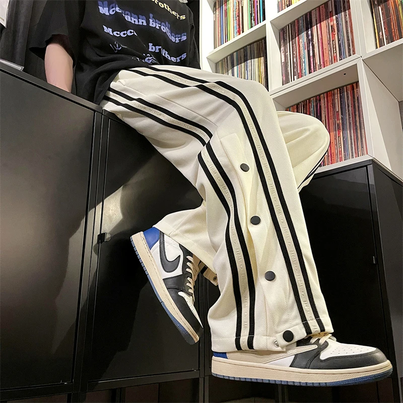 高校生メンズファッションブランドジッパーストレートレッグ薄手カジュアル長ズボン夏シーズンカジュアルレジャーズボン