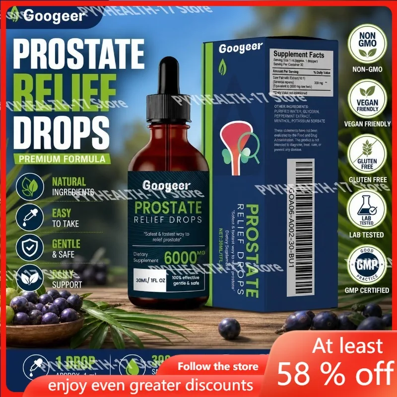 Prostate Wellness Drops 6000mg Herbal Liquid Supplement for Adult Men Daily Support Easy Dropper 30ml 1fl Oz 30 Servings