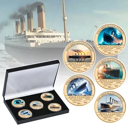 5pcs RMS Titanic Golden Commemorative Coins Set The Ship Magnificent Titanic Tragedy Souvenir Coins Christmas Gifts Collection