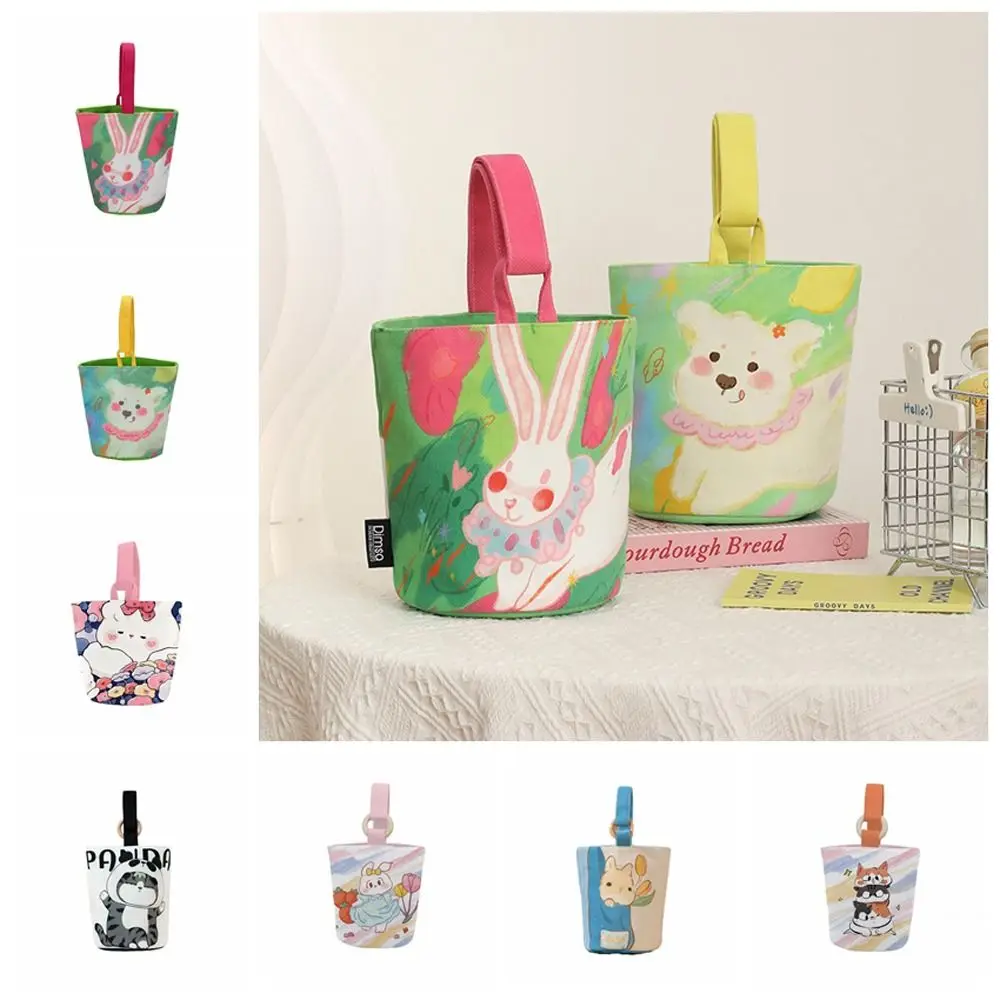

Cute Rabbit Cartoon Canvas Bucket Bag Dog Cat Rabbit Handbag Animal Ins Style Dog Lunch Bag Travel