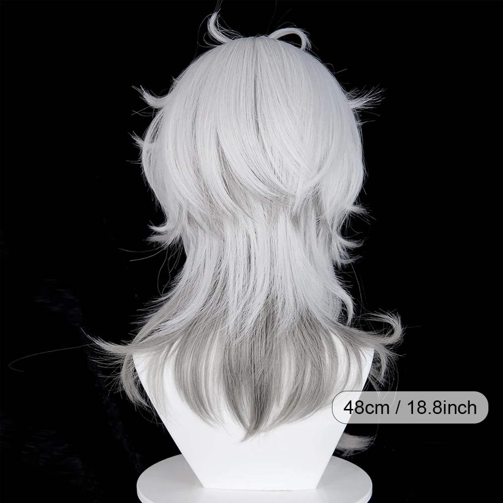 Silver White Ombre Grey Synthetic Medium Long Wigs with Bangs Anime Game Cosplay Fluffy Heat Resistant Wig for Daily Party