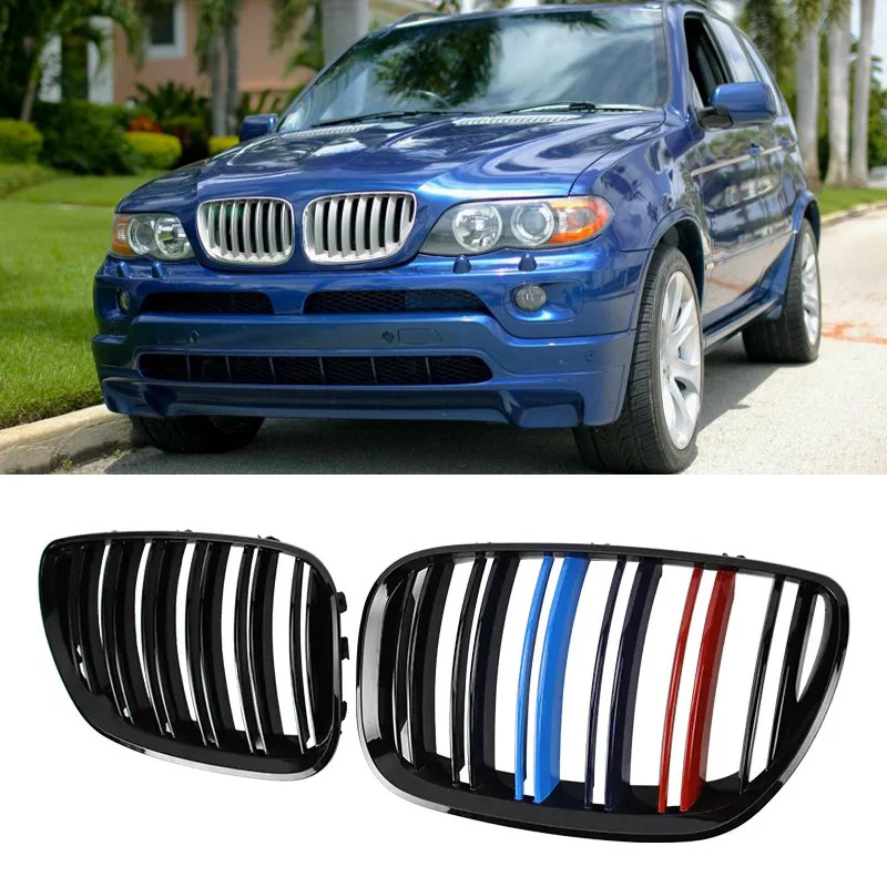 

Car Front Kidney Grill Gloss Black M Double Slat Hood Grille Racing Grills For BMW X5 E53 2004-2006 Auto Grilles Accessories