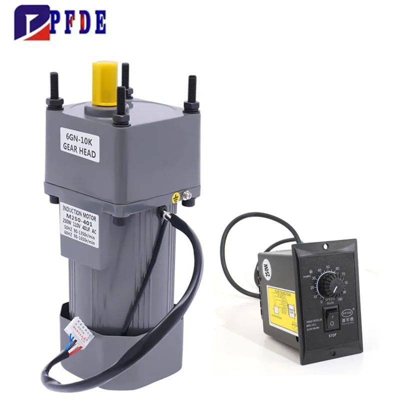 แรงบิดสูง AC มอเตอร์ + ตัวควบคุมความเร็ว + กล่องเกียร์ 250W เฟสไฟฟ้ามอเตอร์ AC220V 110V มอเตอร์ความเร็วตัวแปร
