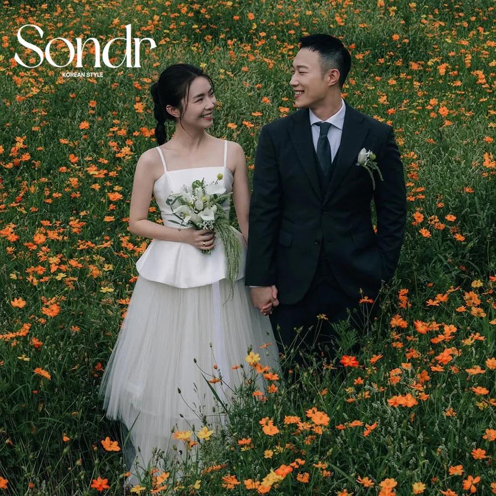 

Sondr Spaghetti Straps Korean Wedding Dresses Satin and Soft Tulle Japanese Wedding Party Dresses Photo Shoot Gown Customized