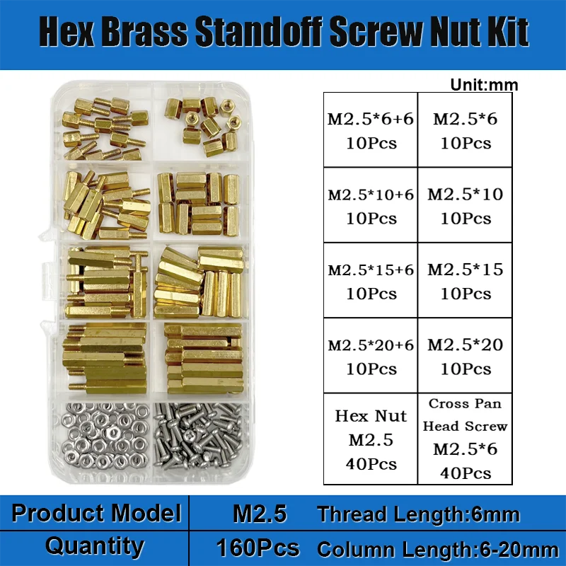Männlich-Weiblich Sechskant-Messing-Abstandshalter-Set M2 M2.5 M3 M4 Messing-Rundabstandshalter mit 304 Schraube und Sechskantmutter PCB Motherboard Abstandshalter – Detail 11