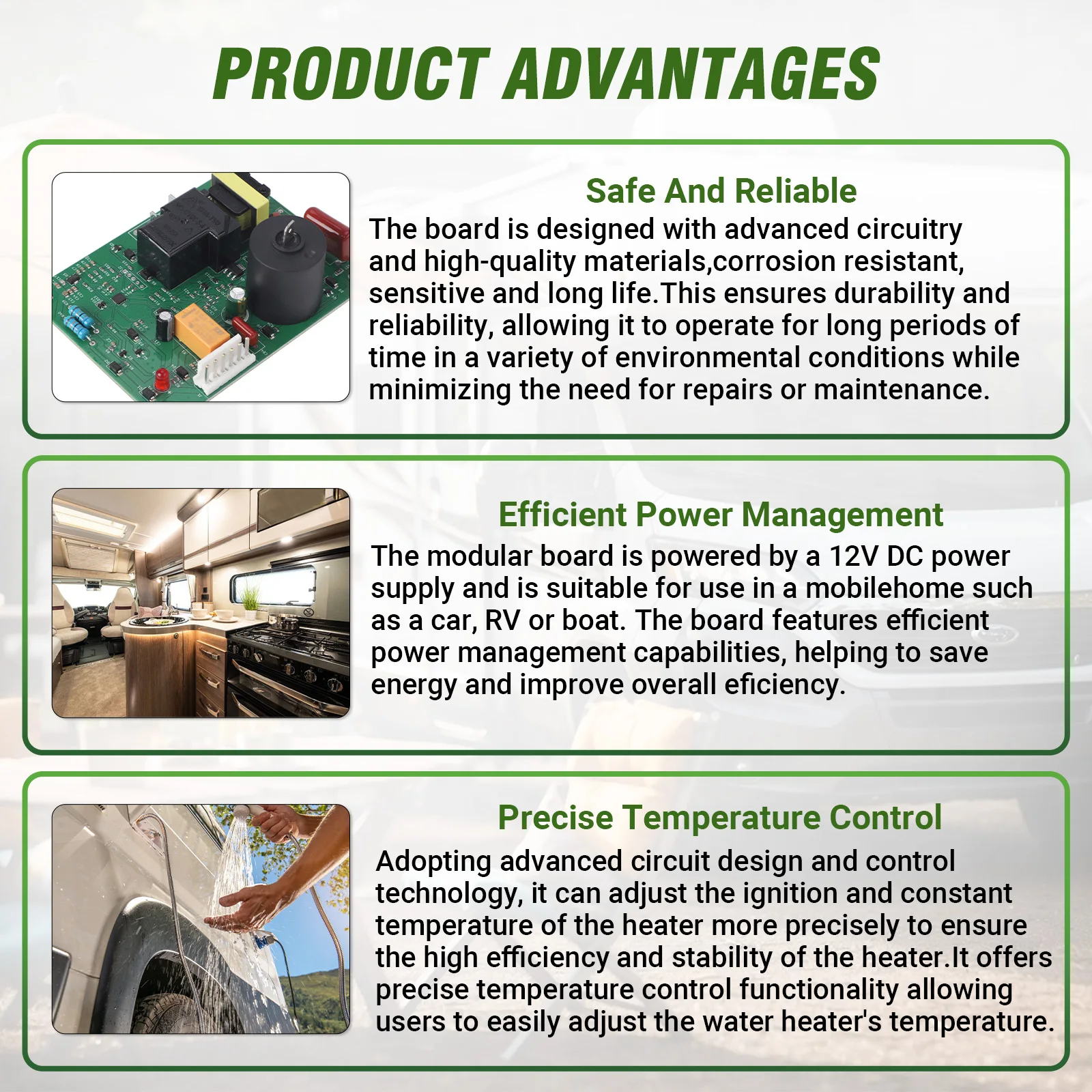Placa de circuito de encendido de horno para autocaravanas, Control de ventilador, módulo calentador de agua de 12VDC, ajuste directo para 520820 520871 520814 520741